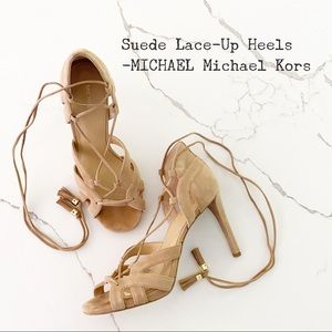 Taupe Suede Lace-Up Heels by MICHAEL Michael Kors
